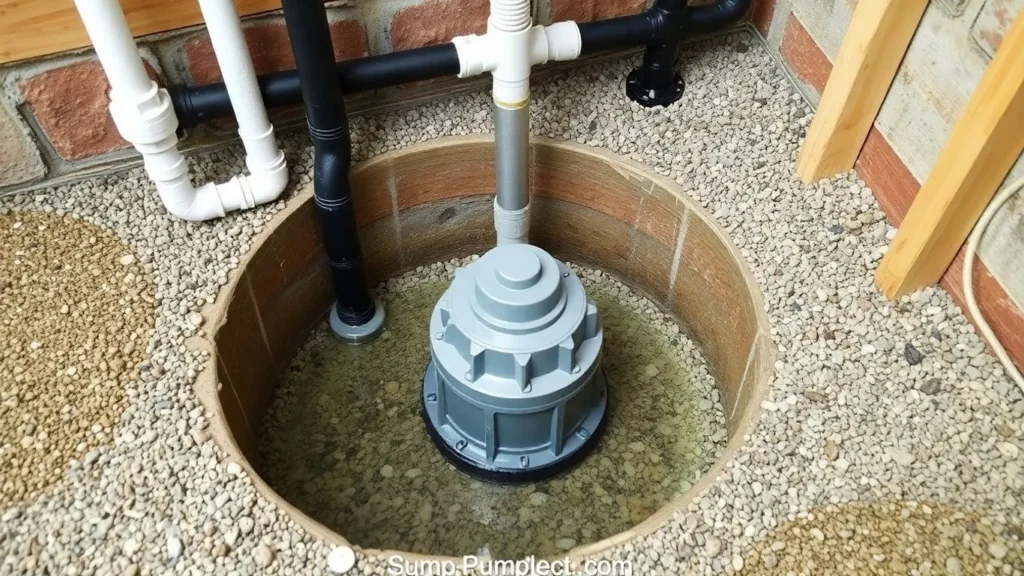 Sump pump inside a round sump basin