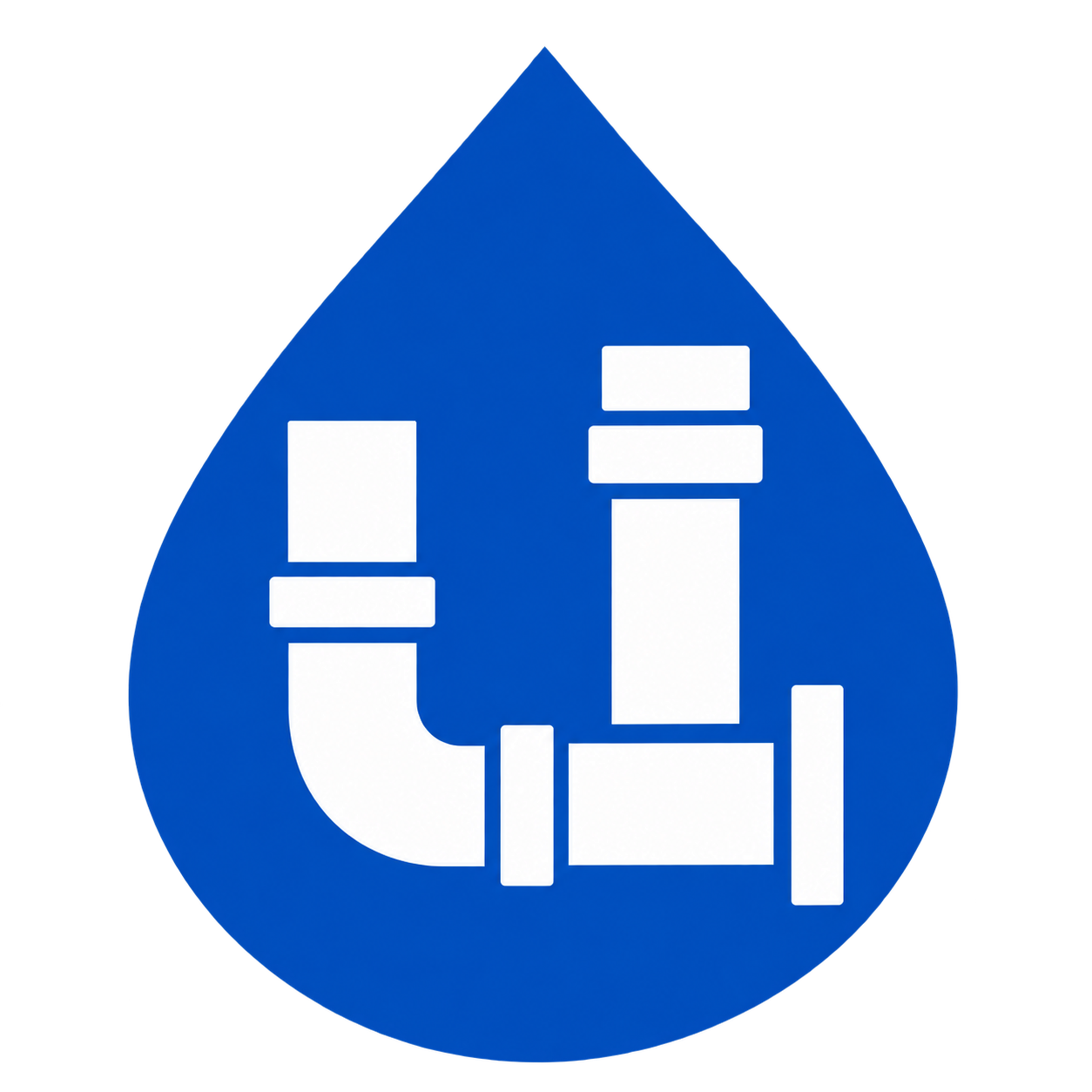 Blue water drop icon with white connected pipe fittings