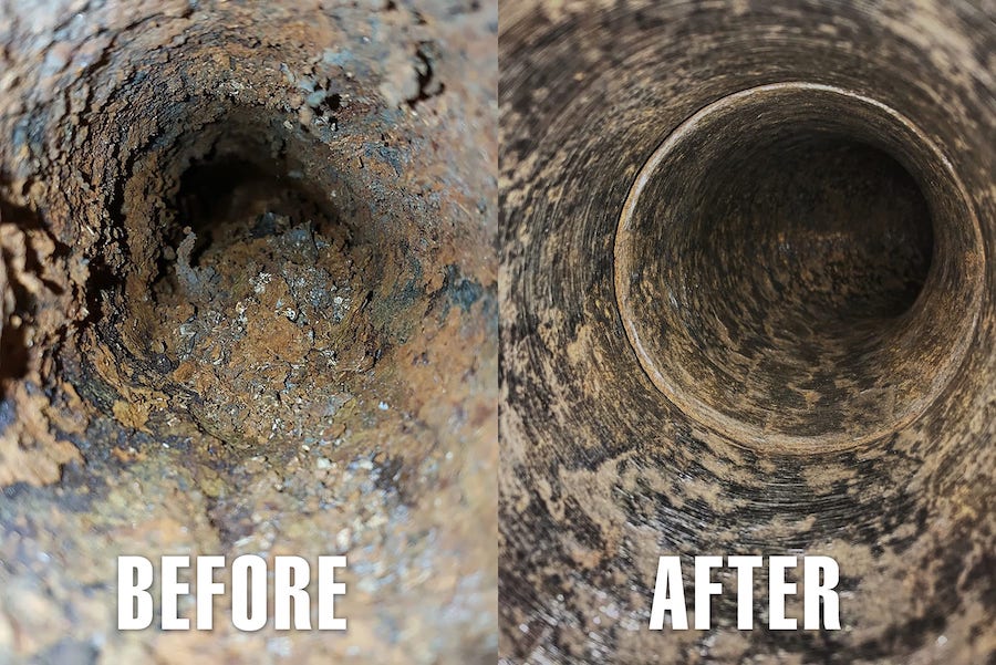 Sewer pipe before and after hydro jetting
