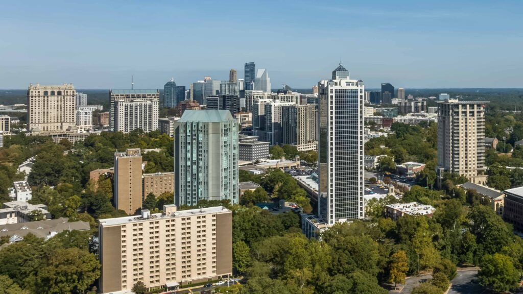 Aerial view of Buckhead high-rises and trees