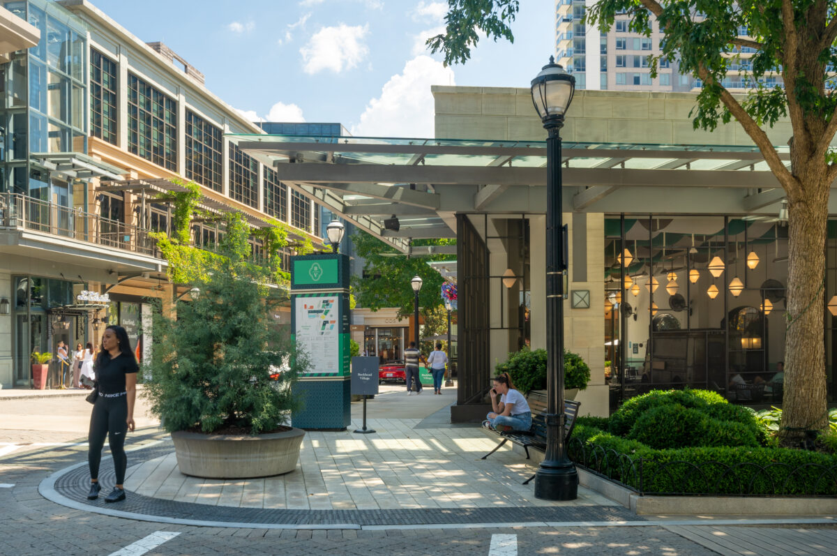 Shops and a walkway in the Buckhead Village District