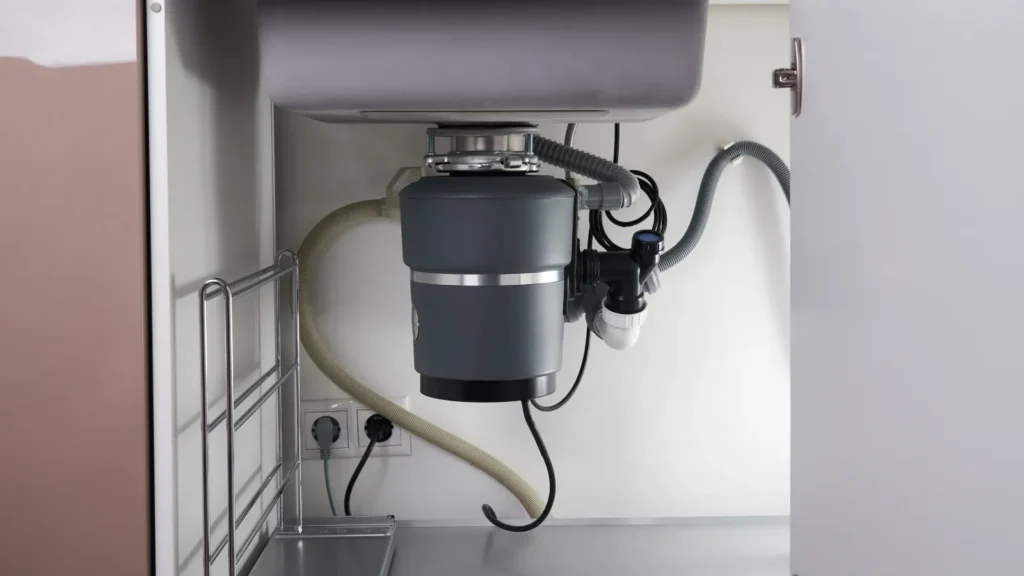 Garbage disposal installed under a kitchen sink