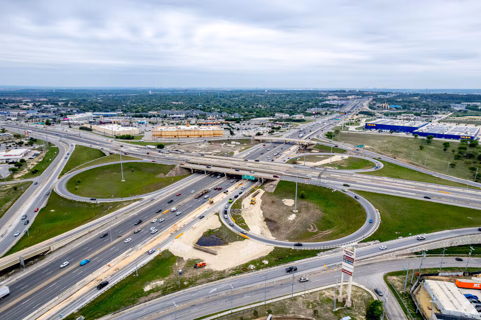 Aerial view of a highway interchange in Universal City