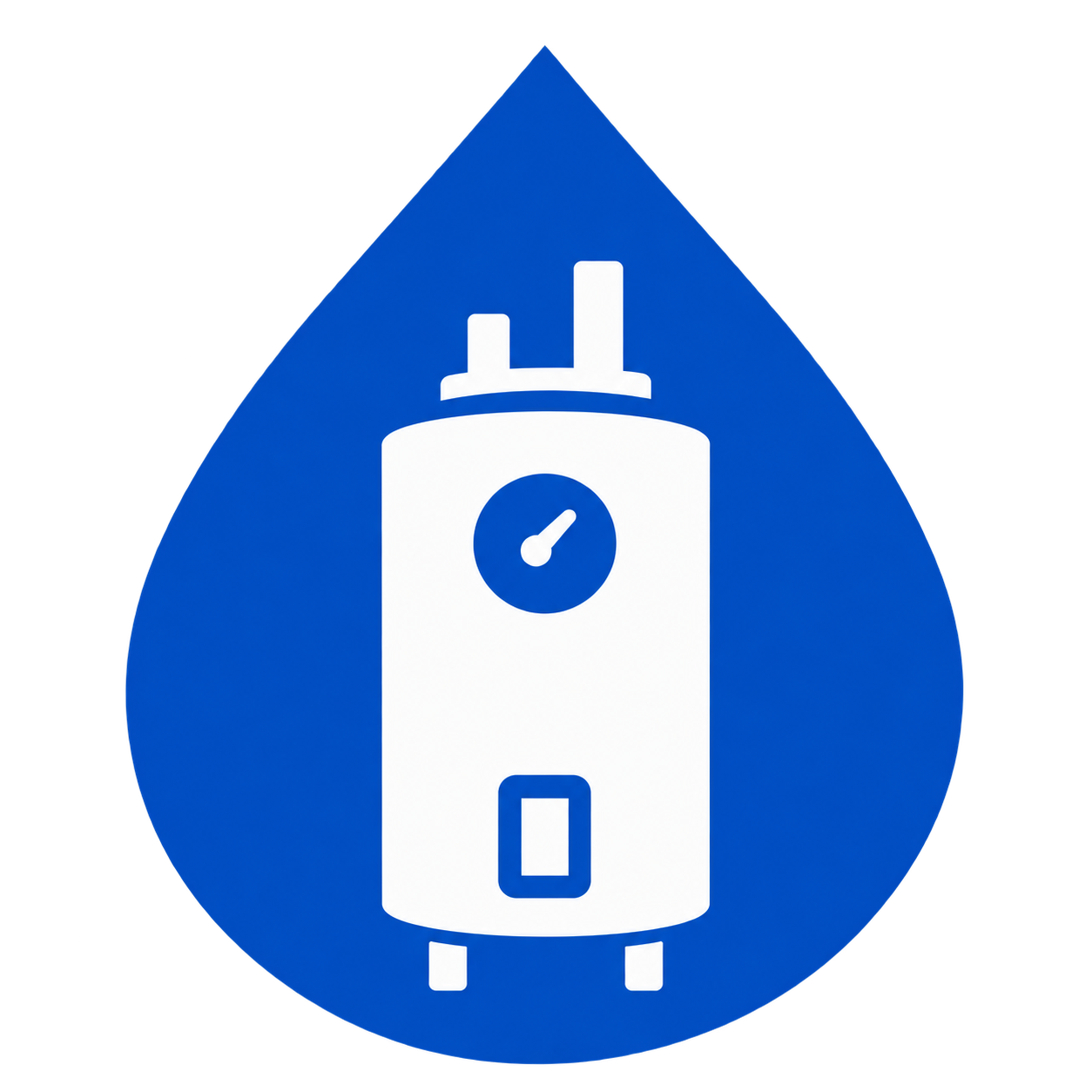 Blue water drop icon with a white tank water heater