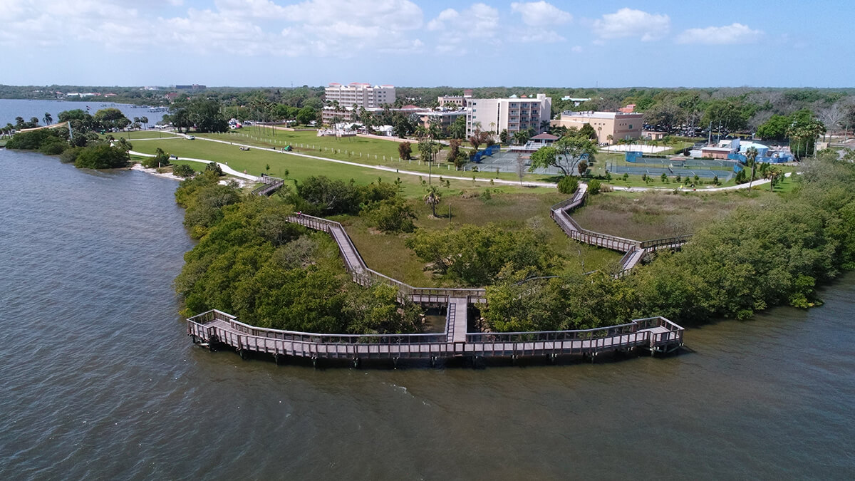 Safety Harbor waterfront park and pier on the bay