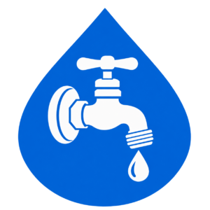 Blue water drop icon with a white dripping faucet
