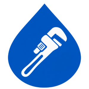 Blue water drop icon with a white pipe wrench