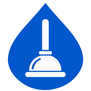 Blue water drop icon with a white plunger